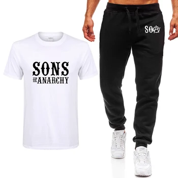 Hot TV SOA Sons of Anarchy Cosplay Costum Mens T-shirt SAMCRO Craniu de Imprimare de înaltă calitate din Bumbac cu maneci Scurte T Shirt+pantaloni costum