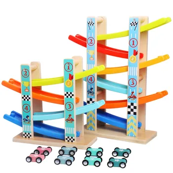 Rampa Copii Slot Urmări Mini Masina de Jucării din Lemn, Scara de Alunecare Slot Urmări Jucărie de Învățământ pentru Copii Băiat Cadouri pentru Copii