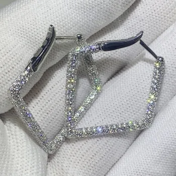 De Brand Nou Clasic Moda Bijuterii Simplu Geometrie Cercei Argint 925 Deschide Alb CZ Femeile Nunta Pătrat Clip Ureche Cadou