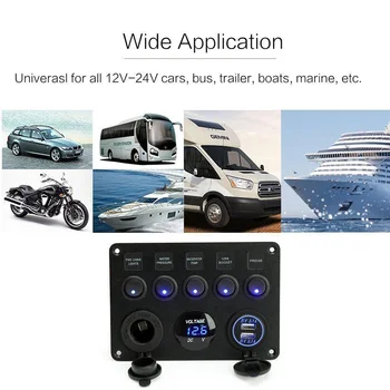 5 Banda de ON-OFF Comutare Auto 12V Panou Comutator Dual USB Încărcător 4.2 UN Voltmetru LED Priza de Alimentare pentru Masina Barca Camion Camper