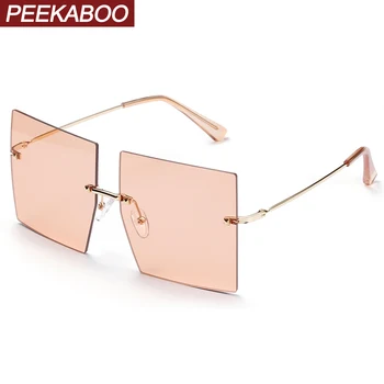 Peekaboo mare pătrat ochelari de soare pentru femei fără ramă uv400 maro portocaliu de sex masculin ochelari de soare de aur de metal de vară stil trendy dropship