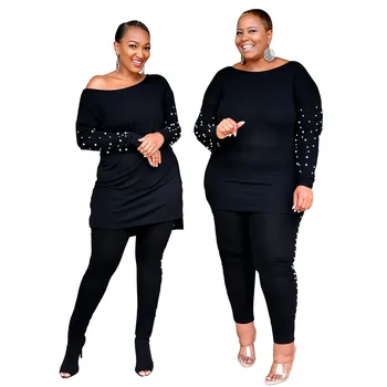 Nou Stil African Rochii Dashiki Moda Africa de Îmbrăcăminte Negru Elastic cu Margele Super Dimensiunea Sacou + 2 Piese Pantaloni Set 5XL