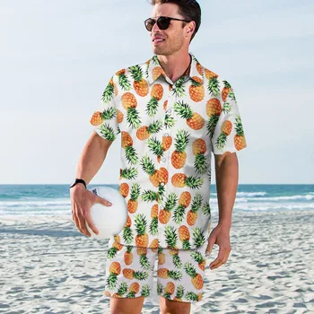 Vara Ananas Print Set Hawaiian Beach Bărbați Pantaloni Scurți De Bord + Tricouri Casual