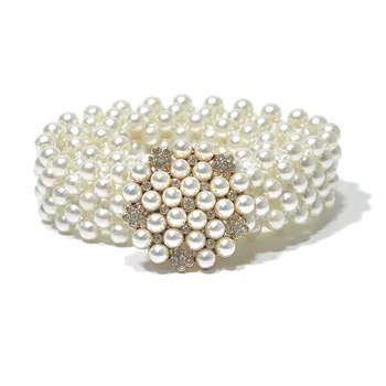 Curele pentru Femei New Femei Perla Elasticised Talie Lanț de Foraj de Apă Încrustat cu Perle Elastica de Lux de Moda Rochie de Accesorii