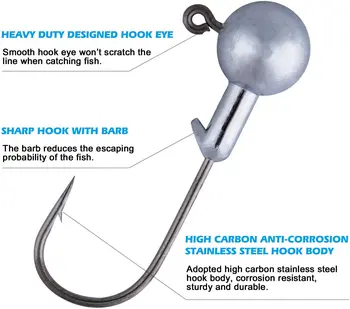 Goture Plumb Rotund Jig Cap Cârlige de Pescuit 1-20g Cârlig de Pescuit Jig Cârlig de Bas de Pescuit Știucă Accesorii