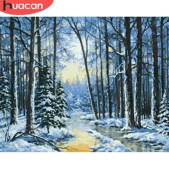 HUACAN Tablou De Numărul Peisaj de Iarna pictat manual Truse de Desen Panza DIY Ulei Poze Zăpadă, Copac, Peisaj, Decor Acasă Cadou