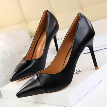 De înaltă calitate moda slim simplu profesionale OL pantofi de damă cu toc înalt superficial gura subliniat pantofi femei pe tocuri înalte