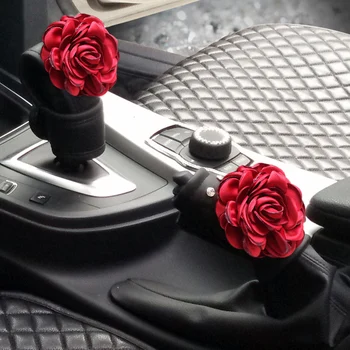 Trandafir Rosu Floare De Cristal Centura De Scaun Auto Acoperi Frâna De Mână Schimbator Acoperă Stras Pad Umăr Femei Auto Accesorii De Interior