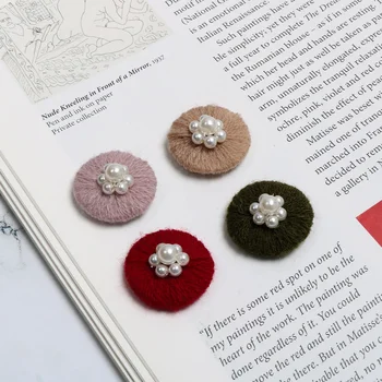 Toamna și iarna minunat lână de tricotat Perla Flori rotunde patch-uri DIY de mână bijuterii cercei si Cercei accesorii 4 buc