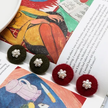 Toamna și iarna minunat lână de tricotat Perla Flori rotunde patch-uri DIY de mână bijuterii cercei si Cercei accesorii 4 buc