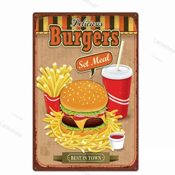 Hamburger Delicios Alimente Semne Plăci Metalice Grătar De Bucătărie Restaurant Magazin Tin Semn Decorative, Postere Retro Fier Picturi