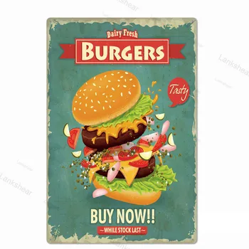 Hamburger Delicios Alimente Semne Plăci Metalice Grătar De Bucătărie Restaurant Magazin Tin Semn Decorative, Postere Retro Fier Picturi