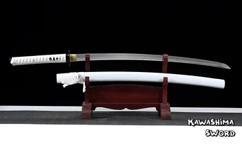 Real Katana T10 Steel Lut Temperat Manual Sabie De Samurai Full Tang Pentru Vânzarea Gata Pentru Tăiere De Bambus-New Sosire-Alb
