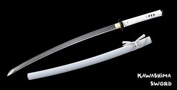 Real Katana T10 Steel Lut Temperat Manual Sabie De Samurai Full Tang Pentru Vânzarea Gata Pentru Tăiere De Bambus-New Sosire-Alb