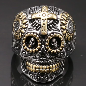 Gotic Aur din Oțel Inoxidabil de Culoare Craniu Catacombe Bărbați Motociclist Inel Handmade Cross Rings Barbati Unice de Bijuterii Accesorii Hip-Hop