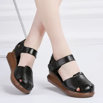 DRKANOL Moda Pantofi de Vara pentru Femei Sandale 2021 Rotund Toe din Piele Pene Sandale de Doamnelor Fund Gros Sandale cu Platforma