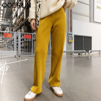 Coreea Style Direct Pantaloni Femei Talie Elastic Casual De Iarna Îngroșat Catifea Pantaloni Largi Picior Pantaloni Pinkk Femei Plus Dimensiune