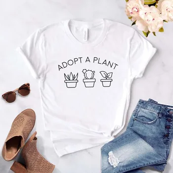 Adopta o Planta cactus Imprimare tricou Femei din Bumbac Casual Amuzant tricou Pentru Doamna Fata de Top Tee Hipster Picătură Navă NA-306