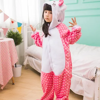 Iarna Familia Mama Tata Copii de sex Feminin Dot Roz Pisica Animal pijamale Fată Băiat pijamale Femei cu Glugă Îmbrăcăminte Acasă Kigurimi