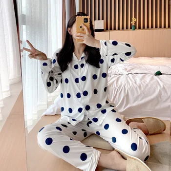 Primavara Toamna Pijama Capsuni Desene Animate Homewear Femei Polka Dot Îmbrăcăminte Exterioară Set Pijama Cu Maneca Lunga Tricou+Pantaloni De Pijamale S764