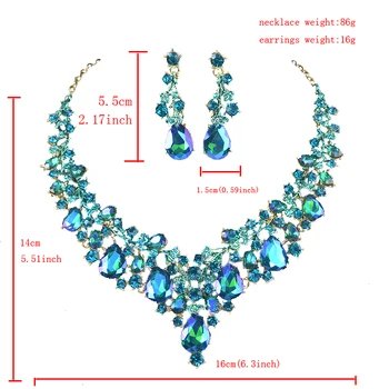 Cristal de Mireasa Seturi de Bijuterii waterdrop Formă femei petrecerea de Nunta Colier Cercei Moda noua blue AB Seturi de Bijuterii Accesorii