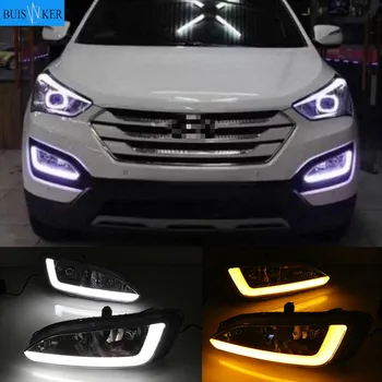 2 buc LED-uri Lumini de Zi DRL 12V lampă de Ceață cu turn de semnal galben Pentru Hyundai Santa Fe IX45 2013