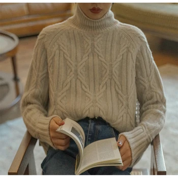 Pulover de cașmir femei 2020 iarna noi culoare solidă tricot gros top supradimensionat cu guler lână pulover cald confortabil fierbinte de vânzare