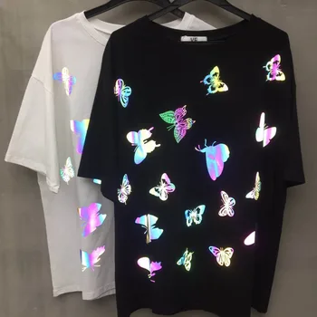 Reflectorizante Fluture de Imprimare Harajuku Alb Negru Tricou Maneca Scurta Top Tee Strada Moda Femei T-shirt cea mai bună prietenă a se Potrivi Hainele