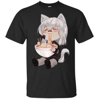 Chibi Pisică Fată Anime Drăguț Kawaii Japoneză Cat Ramen Pulover Negru T-Shirt M-3Xl Pentru Tineri de Varsta Mijlocie The Elder Tricou