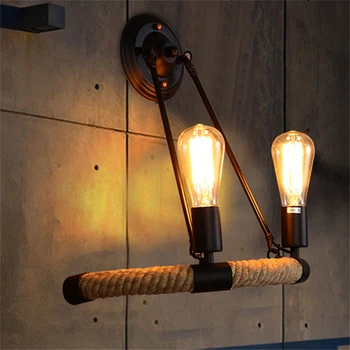American retro industrial LED-uri lumina de perete dormitor la mansardă cânepă frânghie personalitate tranșee de perete raionul bar cafenea semicirculare lampă de perete