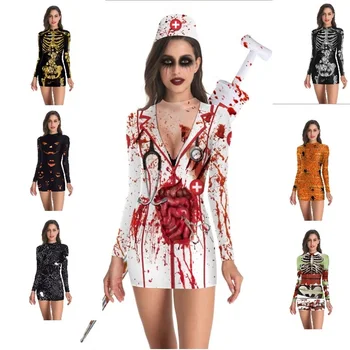Noi Helloween Cosplay Costum Înfricoșător Rochie pentru Adulti Schelet Bodysuit Petrecere de Carnaval Performanță Diavolul Fantomă Femei
