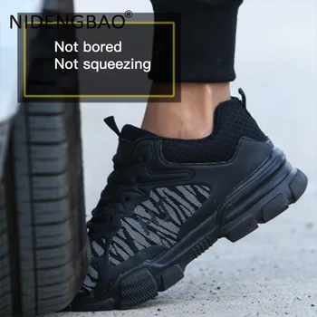2019 Moda Barbati Adidasi Respirabil Alunecare Pe pantofi sport de Siguranță Pantofi de Lucru Oamenilor Muncii de Asigurare Puncție Dovada Pantofi mărimea 37-47