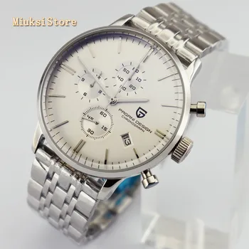 Fashion brand de lux Pagani design 43mm slver caz din oțel de alb de apelare data din piele cronograf cuarț japoneză barbati top ceas