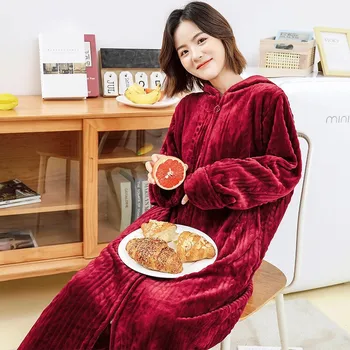 2020 Noi de Iarna Toamna cămașă de noapte Pentru Femei Îngroșat cu Fermoar Flanel Femei Cămașă de noapte Plus Dimensiune Homewear Robe
