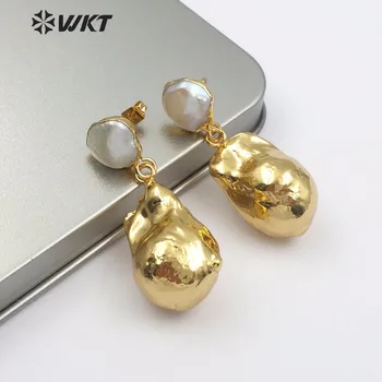WT-E487 WKT naturala Ridicata baroc pearl cercei aur alb și doamnelor mare perla cercei aleatoare dimensiunea forma de bijuterii