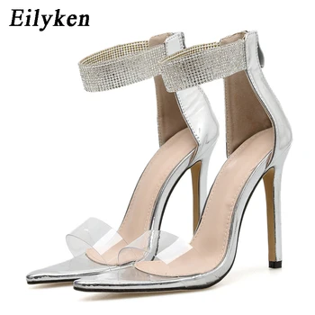 Eilyken 2021 Vara Noi de Cristal Glezna Curea Sandale Femei Sexy sandale din PVC cu Fermoar Subțire Sandale cu Toc de sex Feminin Pantofi de Nunta
