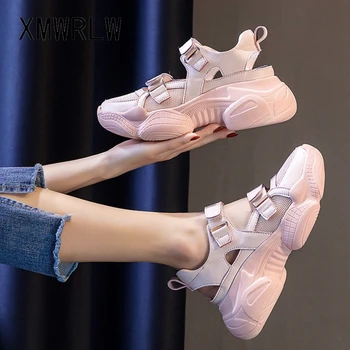 XMWRLW Sandale de Vara Femei Pantofi din Piele Tocuri inalte Pene Femei Sandale Casual Cârlig & Bucla Doamnelor Pantofi de Vara Sandale