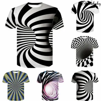 2019 Marca Peste Tot de Imprimare Barbati tricouri Haioase tricou Iluzie Optică Alb-Negru Grafice de O-Gât Pulover Femei 3D T-Shirt