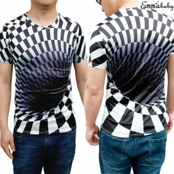 2019 Marca Peste Tot de Imprimare Barbati tricouri Haioase tricou Iluzie Optică Alb-Negru Grafice de O-Gât Pulover Femei 3D T-Shirt