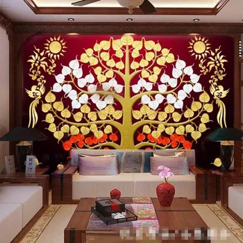 Personalizate Asia de Sud-est, în stil Thailandez, folie de aur tablou living pridvor de intrare fresce copac Bodhi bun augur copac tapet