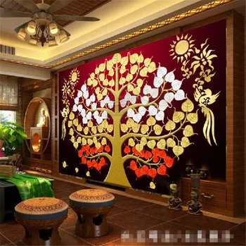 Personalizate Asia de Sud-est, în stil Thailandez, folie de aur tablou living pridvor de intrare fresce copac Bodhi bun augur copac tapet