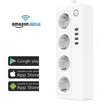 Smart Plug Wifi prelungitor cu protecție la Supratensiune cu mai Multe Prize de Putere 4 Port USB Control Vocal pentru Echo Alexa de Start Google