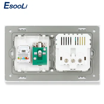 Esooli Panou de Plastic UE Priză Standard de Perete 2 Portul de Încărcare USB Ascunse Moale LED +Feminin TV Conector de Telefon și Conector