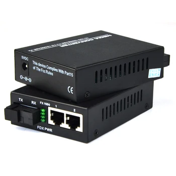 1 Pereche 10/100/1000Mbps Fibra Optica Ethernet Media Converter Gigabit Modul Single Singură Fibră cu 2 Port RJ45 și 1 SC Port