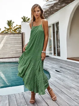 Femei Lady 2020 Casual de Vara Maxi Rochie de Vacanță neregulate Sundress Strappy Polka Dot Vară pe Plajă