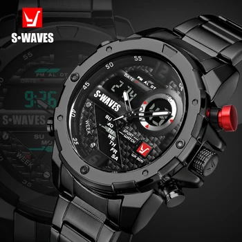 SWAVES Brand Dual Display Ceasuri Barbati Wach Cuarț Sport Impermeabil Ceas Digital Mare Ceas din Oțel Inoxidabil Relogio Masculino