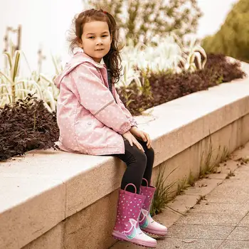 KomForme Copii Ploaie Cizme Fete Roz Inima Unicorn Cizme De Cauciuc Rezistent La Apa Galoși Apa Pantofi Pantofi De Cauciuc Copii, Cizme Fete