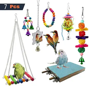 7PCS set de Pasăre Jucărie Bell Leagăn Colivie Pandantiv Colorat Pod animale de Companie Leagăn Agățat Jucării Cușcă de Păsări Pandantiv Jucărie de ros