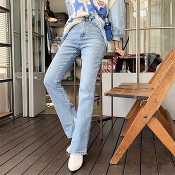 Streetwear Femei Vintage Denim Blugi de Înaltă talie Flare Jeans pentru Femei Side Split Blugi Retro Spălat Albastru de sex Feminin Pantaloni Lungi Codrin