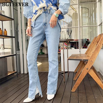 Streetwear Femei Vintage Denim Blugi de Înaltă talie Flare Jeans pentru Femei Side Split Blugi Retro Spălat Albastru de sex Feminin Pantaloni Lungi Codrin